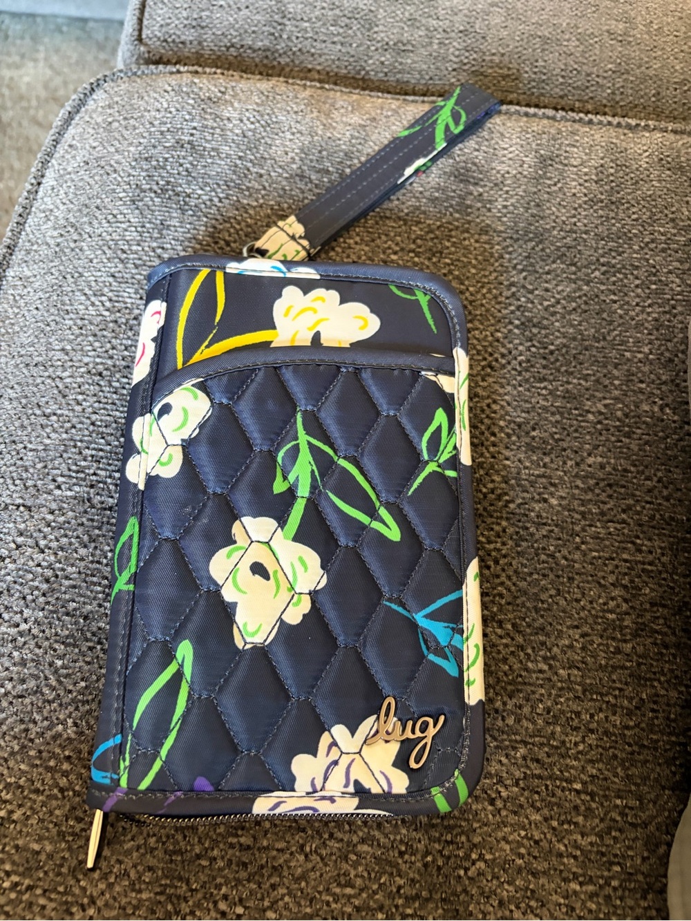 LUG Quilted Floral Wristlet Organizer with Gold Accent